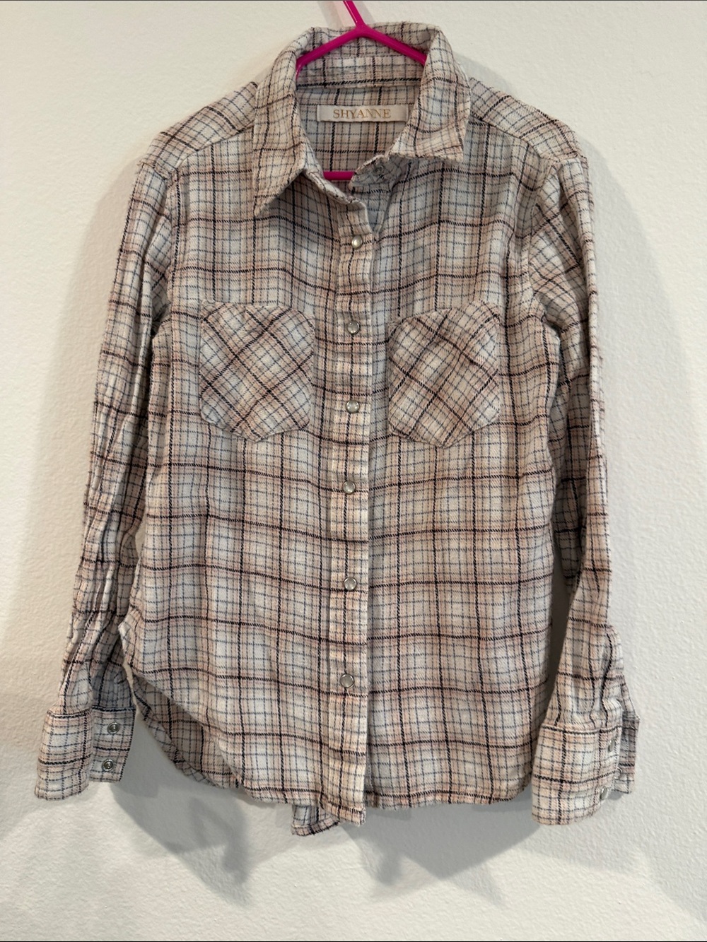 Shyanne Cream and Brown Plaid Button-Down Shirt